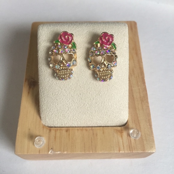Day of the Dead Sugar Skull Rose Earrings - Picture 3 of 8